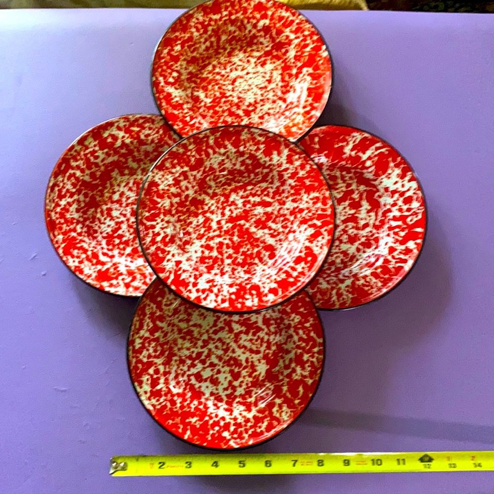 Vintage rare red&white enamel metal camping plates